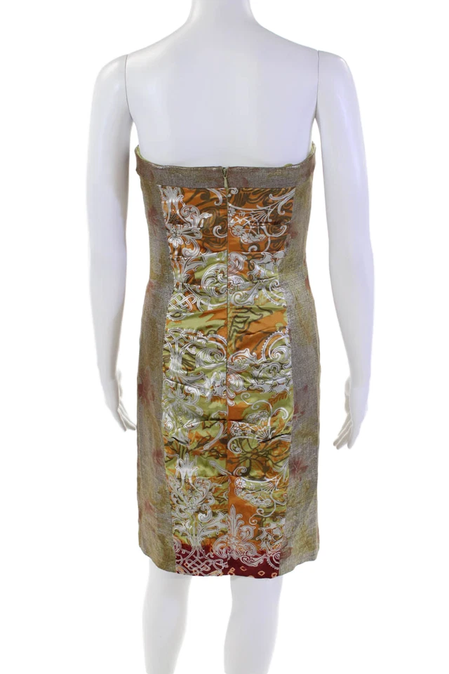 Nicole Miller Collection Womens Silk Metallic Pleated Detail Dress Gold Size 6 - Image 3 of 4