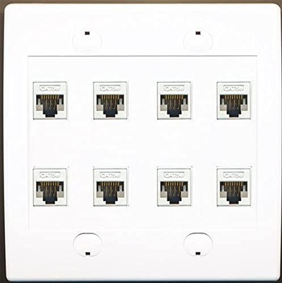 8 Port Flat Dual 2 Gang Ethernet Cat5e RJ45 Network Wall Plate Socket White