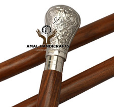 AMAL Vintage Victorian Wooden Walking Stick with Brass Handle Cane Grandmother