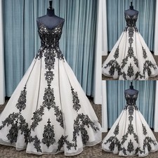 Spaghetti Straps Wedding Dresses Gothic Black Lace Appliques A Line Bridal Gowns