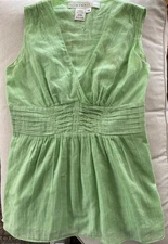 Studio M 100% Cotton Green Sleeveless Tank Super Flattering! XS