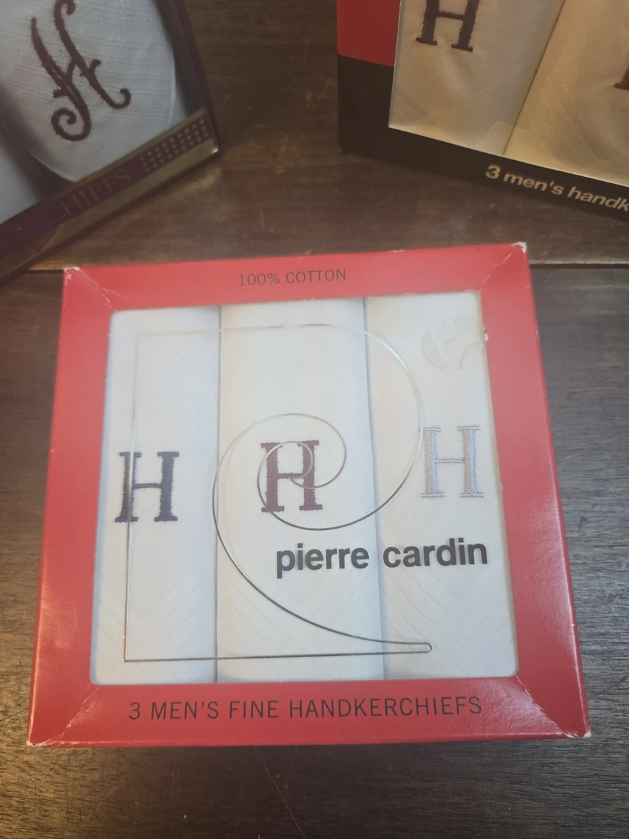 NIB 9pc Monogrammed H Handkerchiefs White 6 Pierre Cardin 3 Paris Classic 