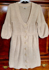 Kenzie Girl Alpaca Blend Knit Sweater Dress Beige Y2K Button Front Balloon M