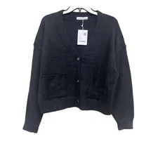 Oak + Fort Cardigan Top Oversized Size Small-Medium Plush Black Pockets