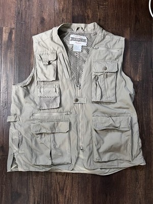 VTG Field & Stream Fly Fishing Vest Mens XL  Khaki Multipocket Outdoors Zip Vent