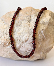 Natural Garnet Bead Necklace Faceted Deep Red 18” Vintage Estate Jewelry