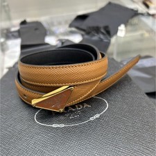 PRADA Brown Dress Belt Gold Logo Buckle Men's Classic Designer Accessory