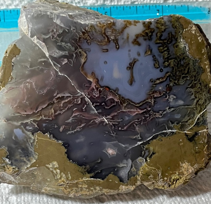 Polished Moss Agate Thunder Egg-Dark Pink & Olive Moss in Blue Agate!