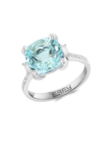 EFFY 14K WHITE GOLD AQUAMARINE AND DIAMOND RING $4,200 Sz 7.5 100% Authentic NEW