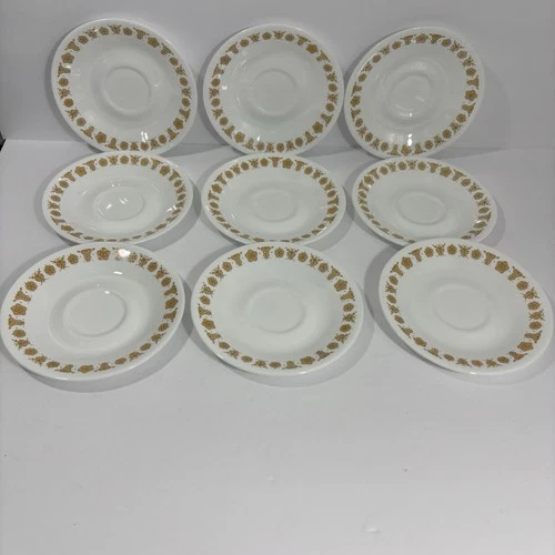 9 Vintage Corelle By Corning Ware Saucer Plates Retro MCM Butterfly Gold 6 1/4”