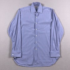 Vtg Turnbull Asser Dress Shirt Mens 15.5 - 39 Blue Stripe French Cuff
