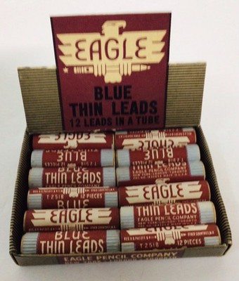 Antique 1930 s NOS Store Display Eagle Mechanical Pencil Blue Thin Lead 12 Pack