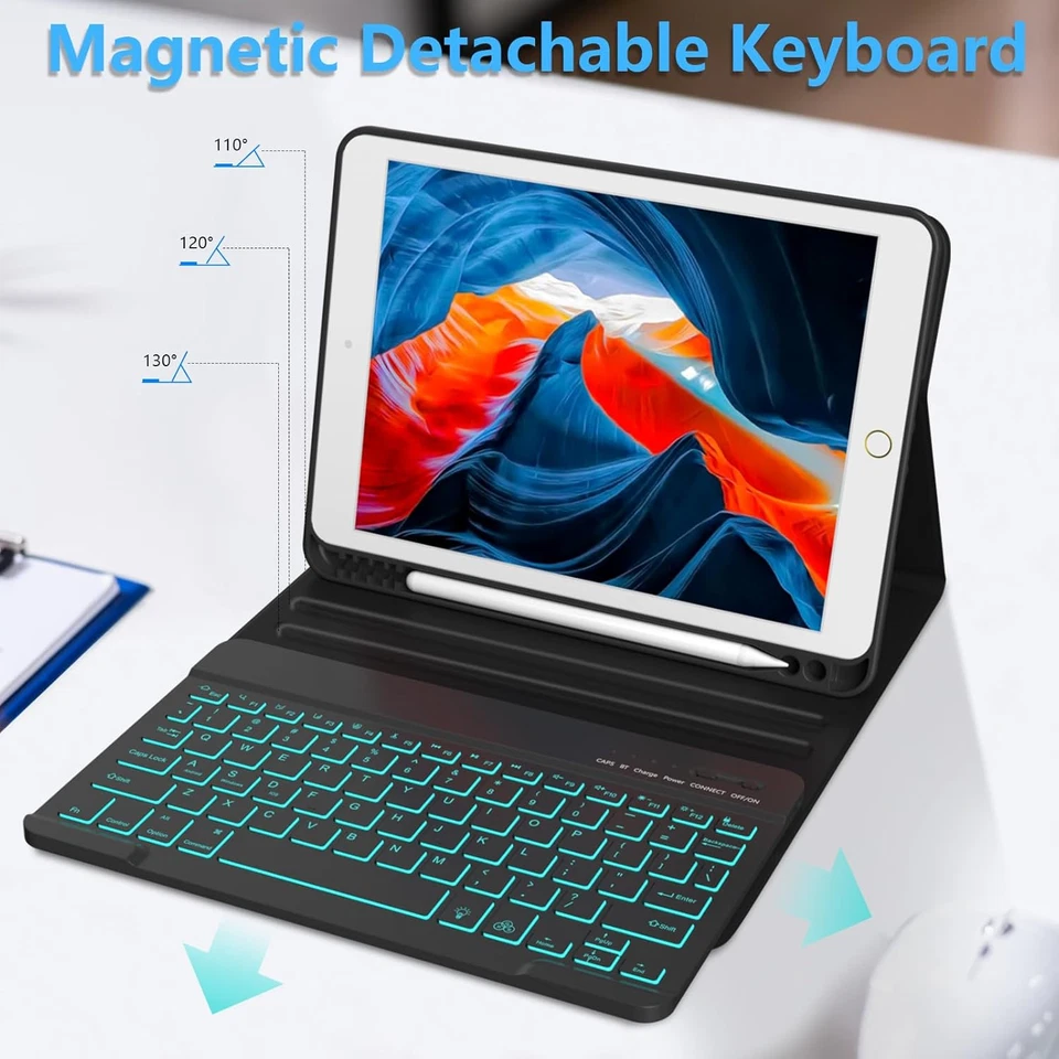 Funda Teclado para Ipad 9ª Generación 10.2 Pulgadas 2021 - Desmontable 7 Colores Trasera Foto 3 de 4