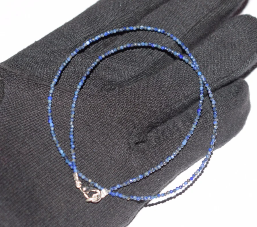 66cm Naturale Lapislazzuli Collane 925 Argento Sterling 2 MM Perline Gemma - Immagine 4 di 4