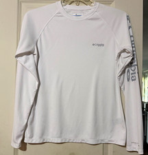 Columbia PFG Mens M White Long Sleeve Crew Ne...