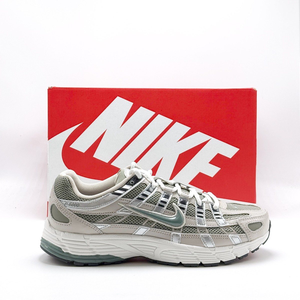 NEW* Men Nike P-6000 Cream II / Metallic Silver / Clay Green