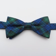 Wembley Bow Tie Polyester Green Blue Plaid 2.25" Wide Pre Tied