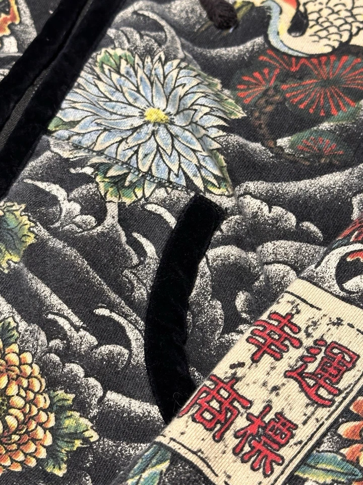 Lucky Brand Hoodie Women’s Size Small Y2K Tokyo Japan Dragon Floral Full Zip  - Image 3 of 4