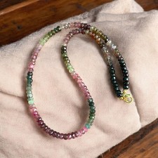 AAA Multi Tourmaline Faceted Rondelle Gemstone Beads Necklace 18'' Women & Girls
