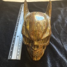 Carved Tigers Eye Batman Skull 5x5x3” + 3”x4” Butterfly + 1.5” Sphere Reikee