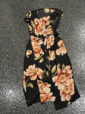 Women’s Black Floral Wrap Beach Coverup Dress One Size Fits Most