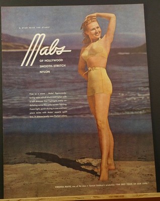 1947 Virginia Mayo MABS of Hollywood Figure Sculpting SWIMSUIT Print Ad