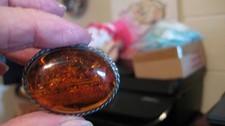 NICE STERLING SILVER/TESTED AMBER PIN