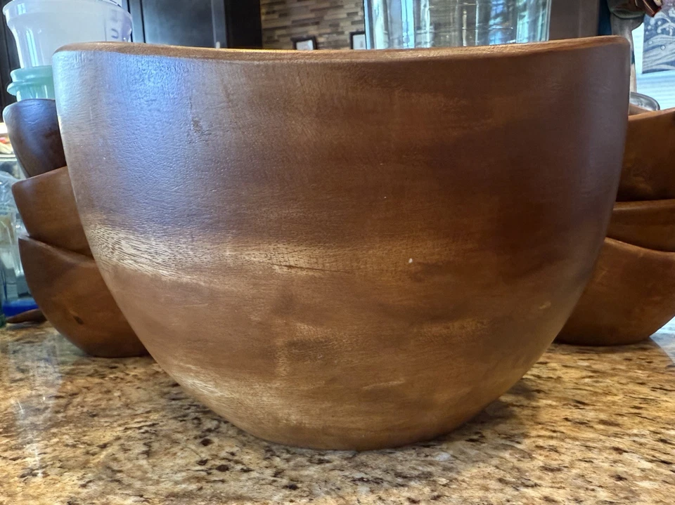 Juego de ensaladeras de madera de acacia de caja y barril de 9 piezas 1 grande 6 pequeño con piezas para servir Foto 2 de 4