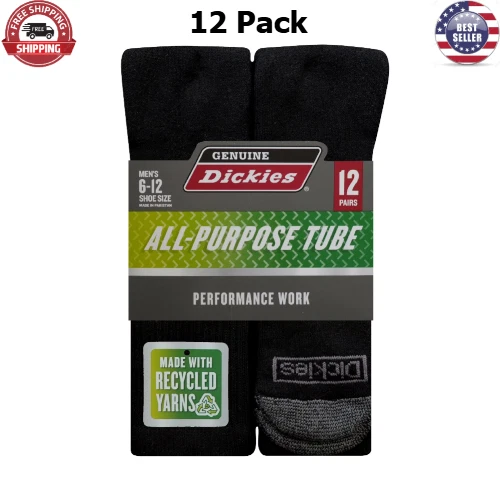 Work Tube Socks Soft Cotton Fibers Cushioned Foot and Leg Reinforced Toe 12 Pack