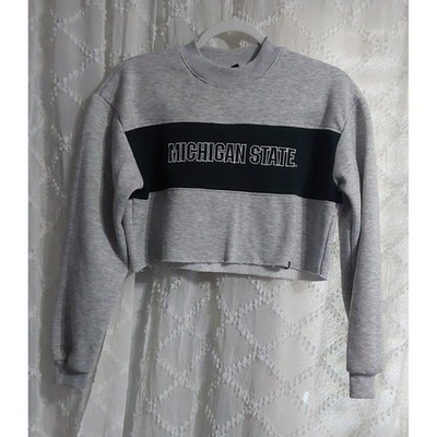 Hype and Vice Michigan State MSU Cropped Sweatshirt Gray Green XS Raw Hem