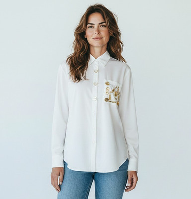 Damen Hemd weiß 100% Baumwolle mit Charms und Schmuckknöpfen