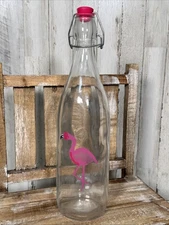 Flamingo Glass Water Bottle With Hinged Cap