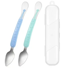 2 Pcs Double Head Baby Silicone Food Spoon Baby Fruit Scraping Mud Spoon Soft...