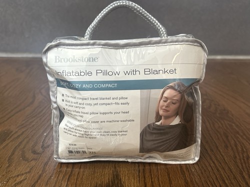 Brookstone Inflatable Pillow with Blanket Travel Set – New in Original Case Grey - Picture 2 of 3