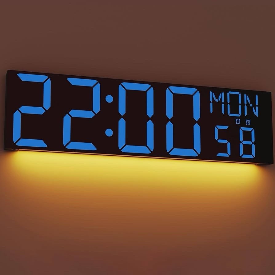 JALL 30" Large Digital Wall Mount Clock with Remote Control, Alarm, Big LED,Blue