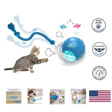 High-Energy Interactive Cat Ball Toy - Chirping Sounds  Multiple Speeds - Blue