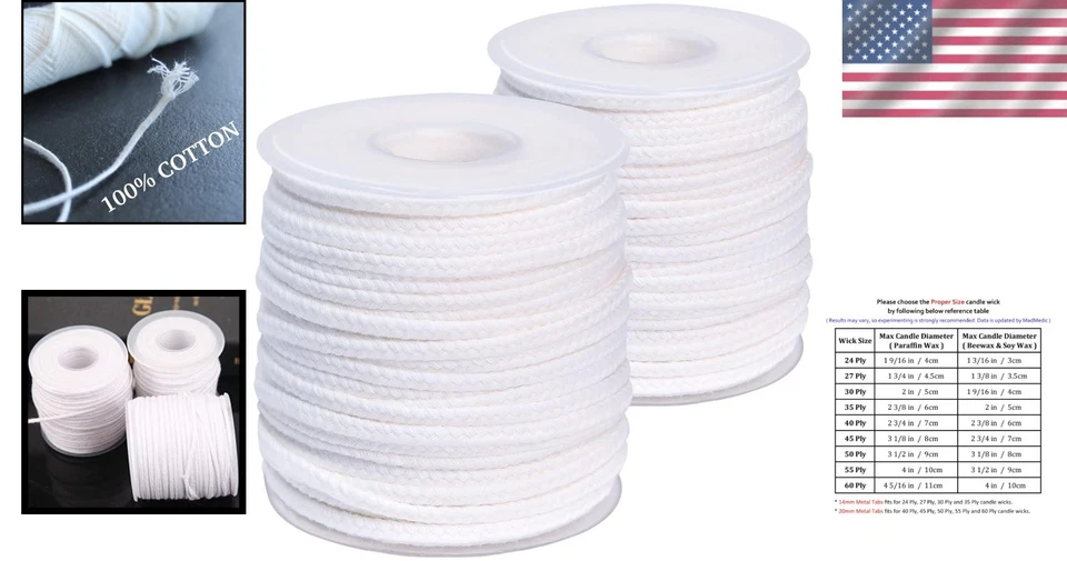 Candle Wick Cotton 50 Ply Thick 200 ft Bulk Wicks for Pillar and Container Ca... - Image 2 of 4