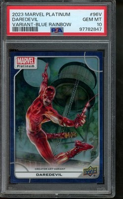 2023 Upper Deck Marvel Platinum Daredevil Creator Art Blue Rainbow PSA 10
