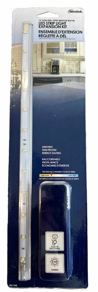 Westek USL11HBCC LED 12” Ultra Thin Strip, Clear, 1-Pack