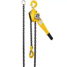 Yellow 20 Ft. Heavy Duty Steel Manual Chain Hoist with 2 Heavy Duty Hooks and Ra