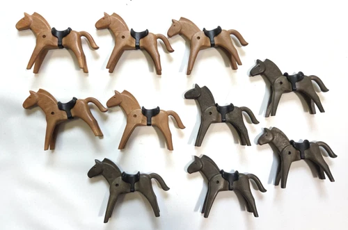 Lot  of 9 Vintage 1974 Geobra Playmobil Horses Brown Tan w/ Saddles
