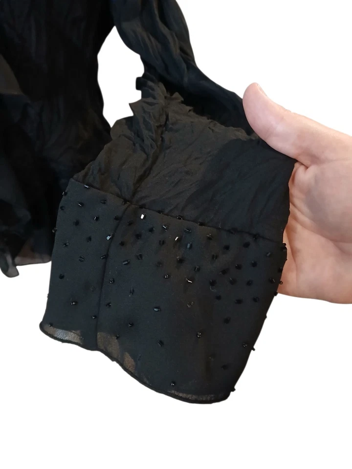 Antigo S.L.B. Blusa feminina preta grande fada escura romântica Y2k babado bling - Imagem 3 de 4