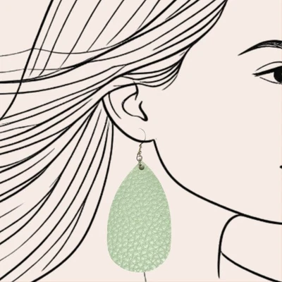 Mint Green Faux Pebbled Leather Teadrop Earrings Lightweight Pastel Soft Girl - Image 1 of 4