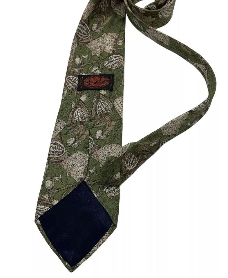 Corbata BORSALINO VINTAGE Verde Fruta Floral Seda LUJO ITALIA Foto 2 de 4