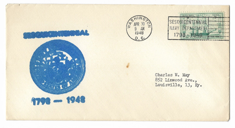 1948 US 3c Sc#951 Sesquicentennial Navy Dept. Cover