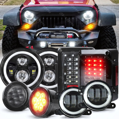 Combo For Jeep Wrangler 07-18 JK 7'' LED Headlight Tail Lights Fog&Turn Light Kit