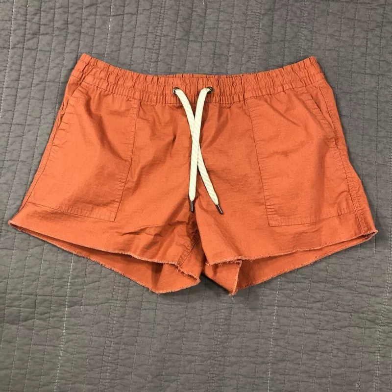 vuori organic cotton blend ripstop drawstring raw hem shorts