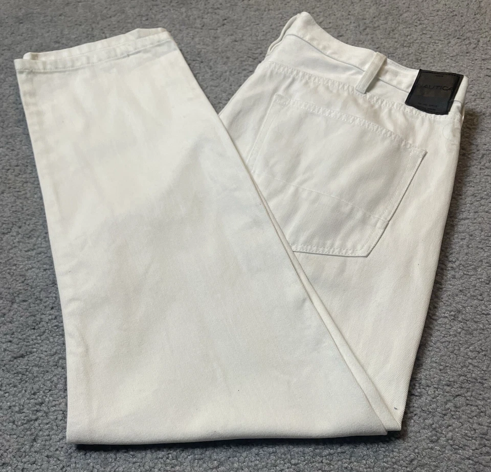 Pantalones de mezclilla rectos Nautica para hombre 36/30 blancos algodón tiro medio costeros clásicos Foto 2 de 4