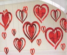 16 pc Red Pink 3D Heart Kit Hanging Foil Decorations Valentine's Day Party