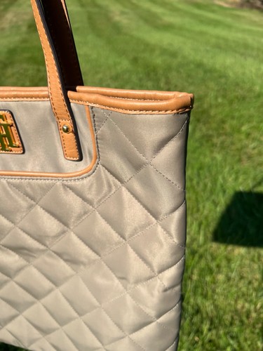 Tommy Hilfiger Quilted Nylon Tote Bag with Pouch Taupe with Faux Leather Trim - Picture 3 of 10